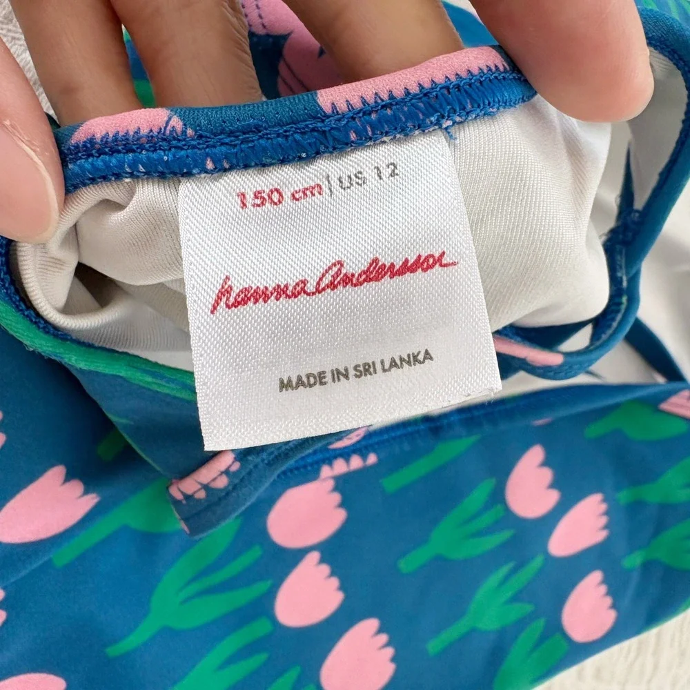 Hanna Andersson Girls' Tankini Swim Top, Blue Tulips Sz 12